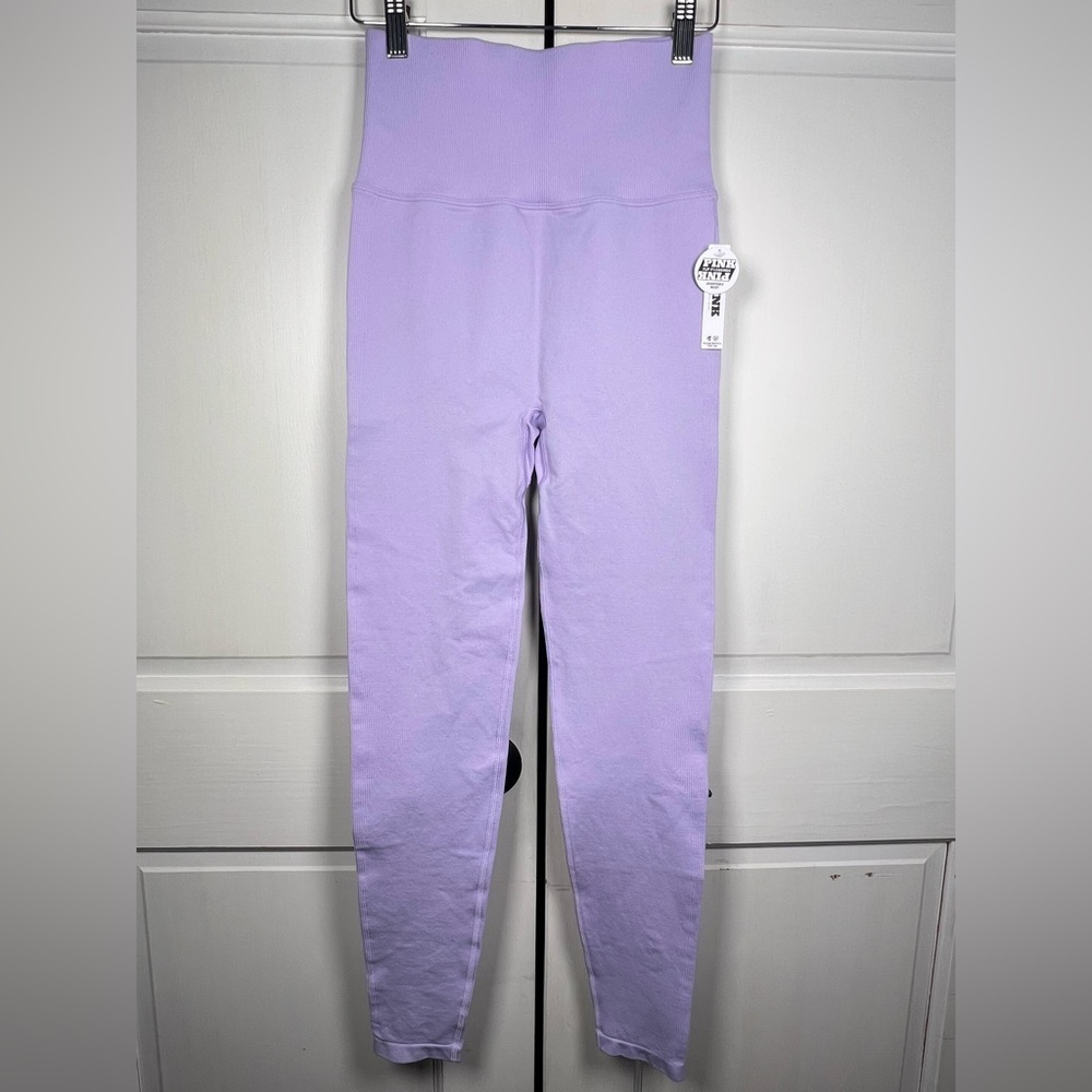 NWT PINK Fold Over Waist Leggings Lavender Color Full Length Size Small